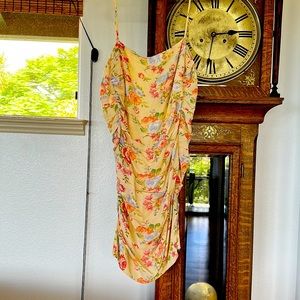 Yellow floral ruched mini dress
